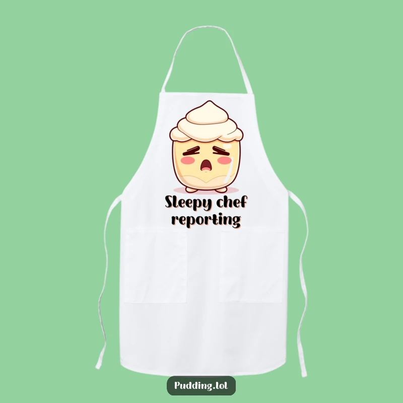 Funny Sleepy Pudding Apron - Yawning Dessert Character for Kitchen - Great Gift