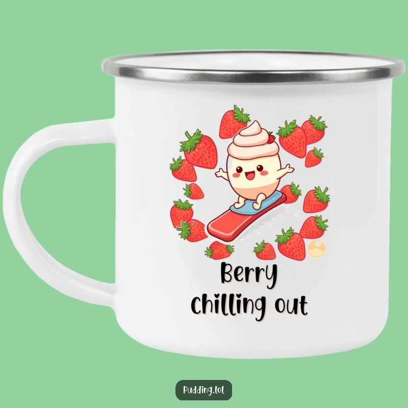 Funny Pudding Surfer Camping Mug: Adventure with Strawberry Slide Delight