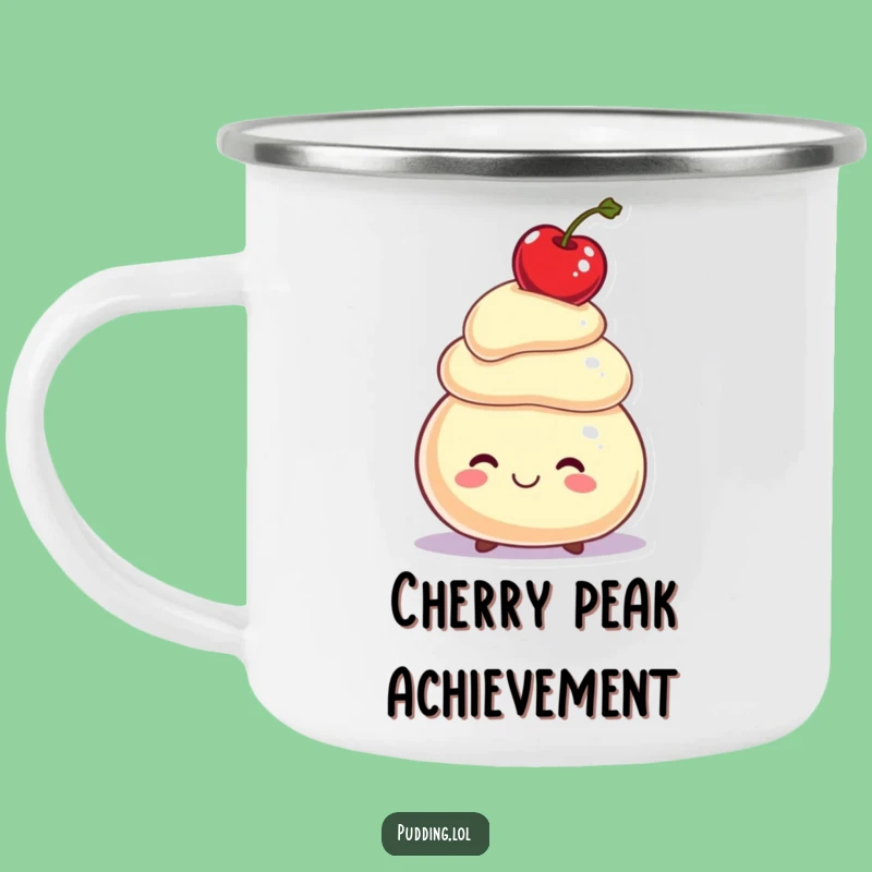 Funny Pudding Camping Mug: Balancing Cherry Character, Your Adventure Balance Gift