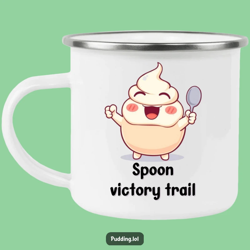 Funny Excited Pudding Camping Mug - Outdoor Cheering Dessert Drinkware Gift