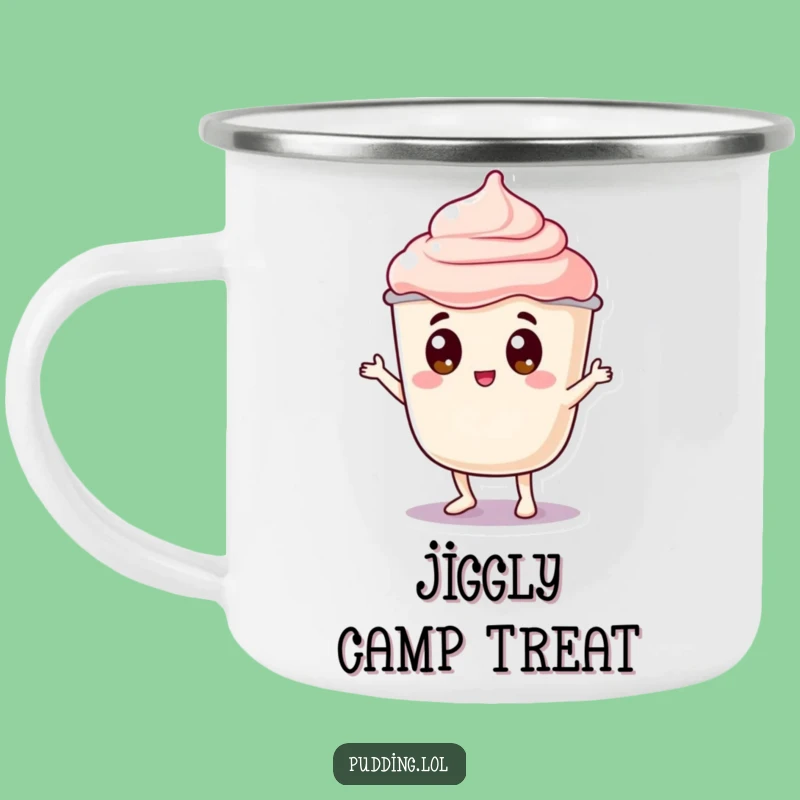 Funny Pudding Wobble Camping Mug: Jiggly Character Googly Eyes Dance - Outdoor Fun & Hilarious Gift