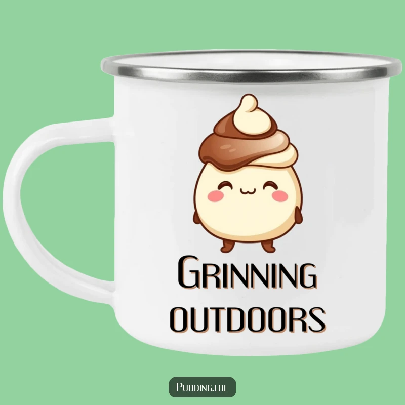 Funny Chocolate Pudding Camping Mug - Outdoor Goofy Grin Drinkware