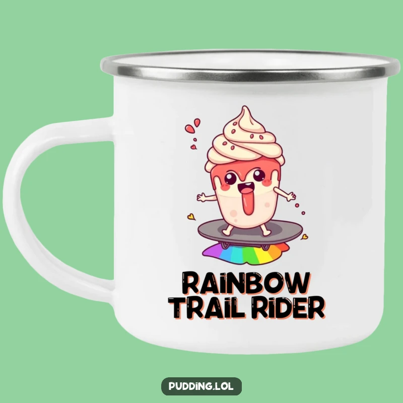 Funny Pudding Cup Rainbow Surf Camping Mug: Adventure Dreams, Perfect Funny Gift for Campers