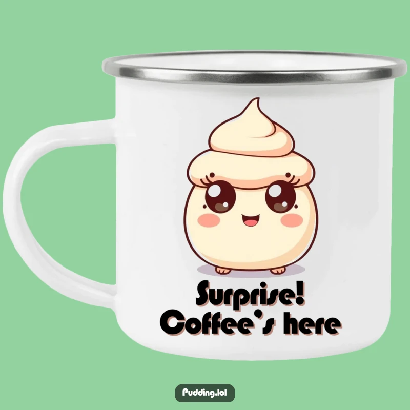 Funny Surprised Pudding Scoop Camping Mug - Outdoor Dessert Character Cup