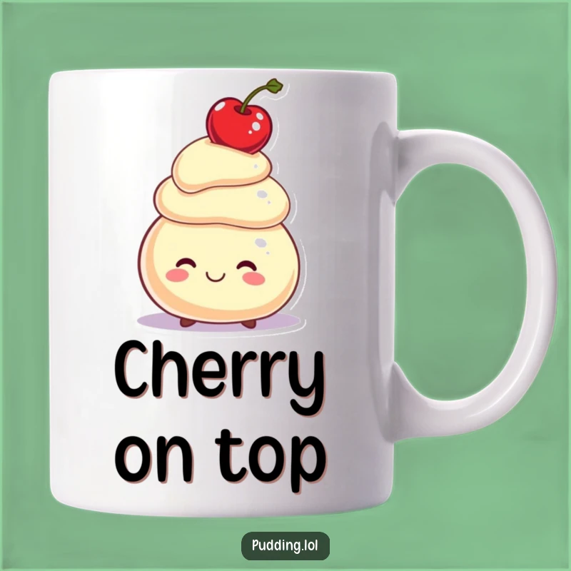 Funny Pudding Cherry Head Mug: Smiling Character Balancing Act Gift