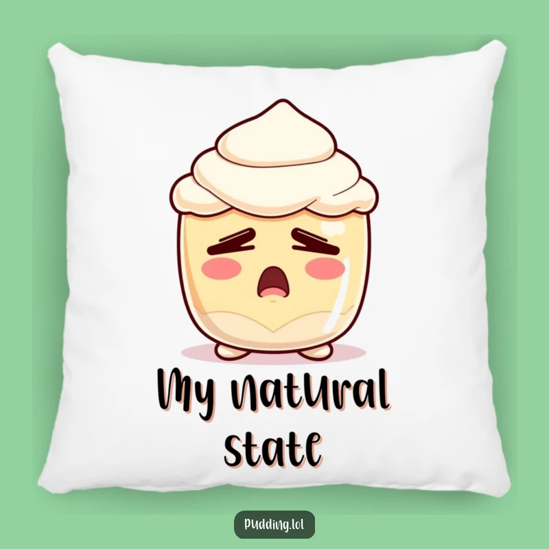 Funny Sleepy Pudding Pillow - Cozy Yawning Dessert Character - Hilarious Gift
