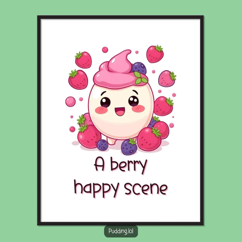 Funny Berry Pudding Digital Print: Delighted Art for Berry Fans