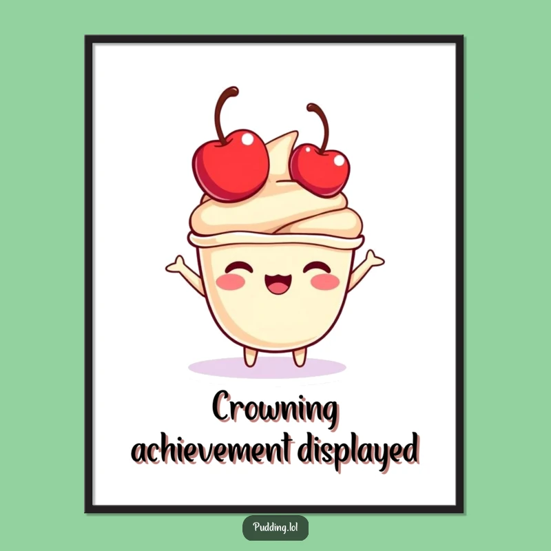 Funny Pudding Cup Digital Art: Cherry Bounce Character, Joyful Instant Download Gift