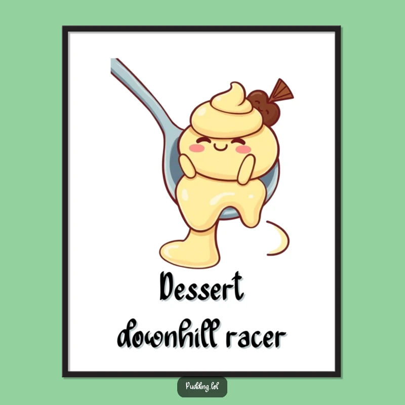 Funny Pudding Digital Art: Wobbly Character Spoon Slide, Instant Dessert Joy Gift