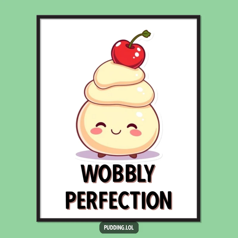 Funny Pudding Digital Art: Balancing Cherry Character, Instant Whimsical Gift