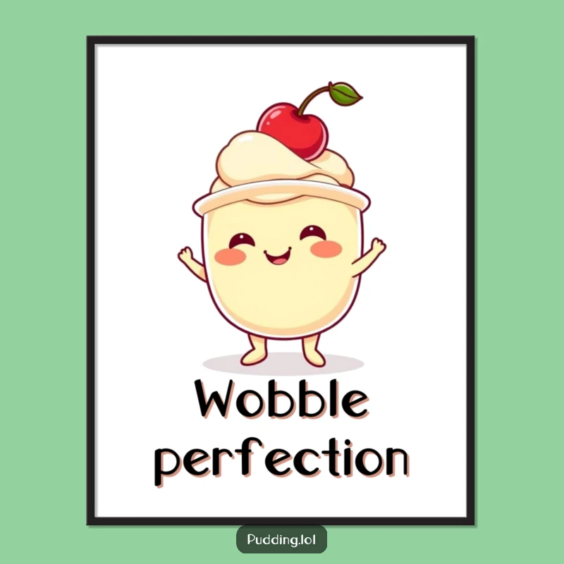 Funny Pudding Cherry Poster Hilarious Dessert Art Print For Kitchen Decor