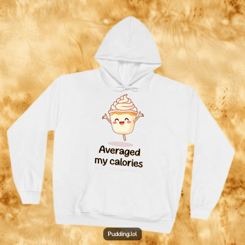 Funny Pudding Cartwheel Hoodie: A plush hoodie featuring a pudding cup character doing a cartwheel with whipped cream, offering warm comfort and playful energy.