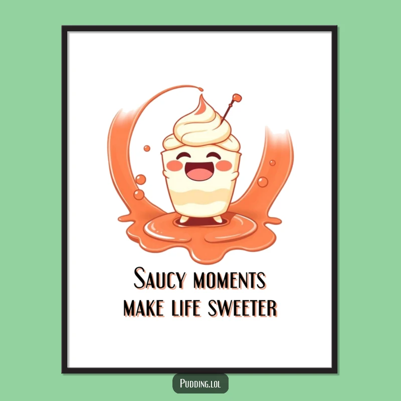 Free Printable Wall Art: Funny Pudding Splashing Sauce, Humorous Downloadable Decor