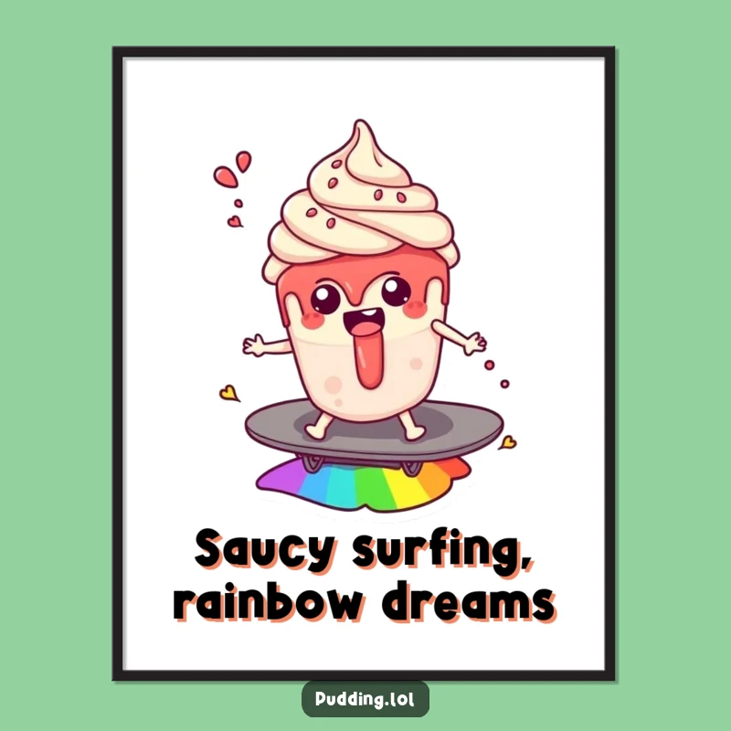 Free Printable Wall Art: Pudding Surfing Rainbow for a Whimsical Downloadable Décor Gift