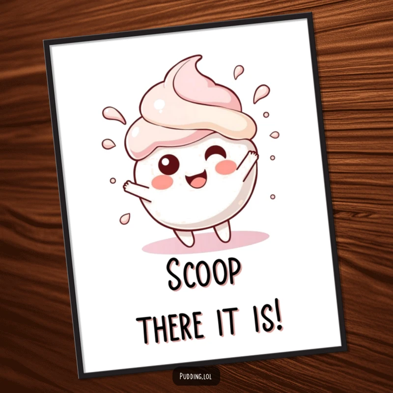 Funny free printable wall art: A pudding scoop character joyfully splashing, creating a dynamic and humorous piece of decor.
