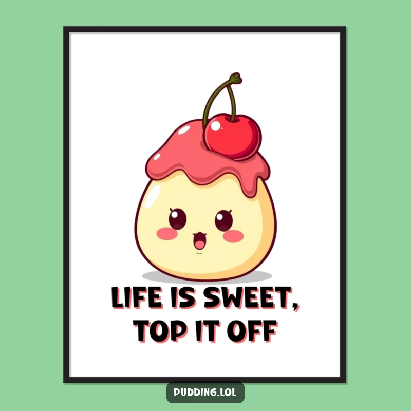 Funny Pudding Cherry Surprise Free Printable Wall Art - Whimsical Downloadable Decor
