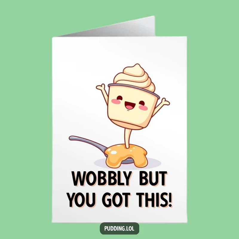 Free Printable Birthday Card: Funny Pudding Cup Handstand Art for a Hilarious Downloadable Gift