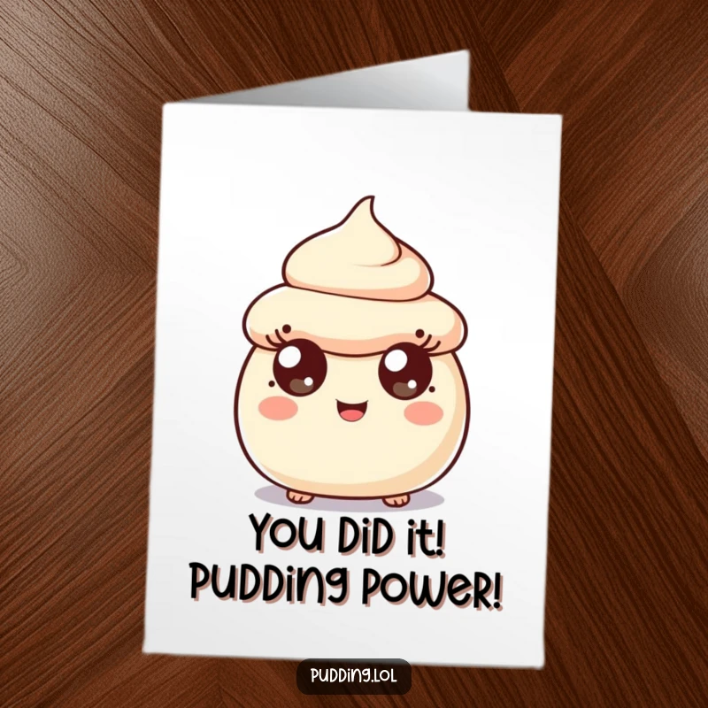 Funny Free Printable Congratulations Card: A pudding scoop character with eyes wide in shock expresses delightful surprise at good news.