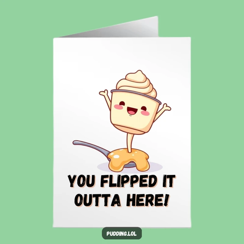 Free Printable Congrats Card: Pudding Cup's Wobbly Handstand for Your Downloadable Celebration Gift