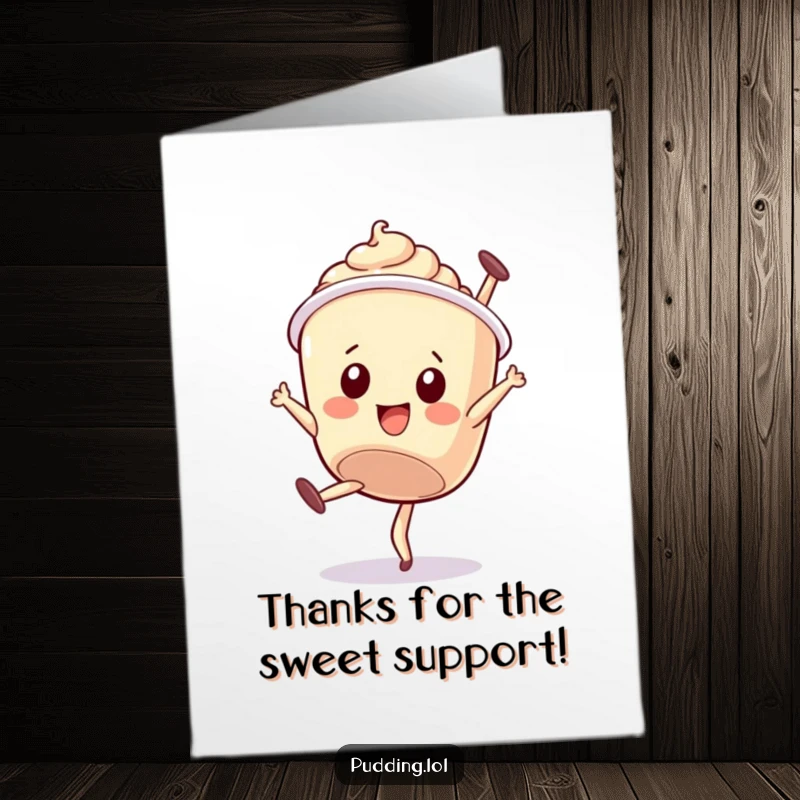 Free Printable Thank You Card: A wobbly pudding cup character is attempting a somersault.