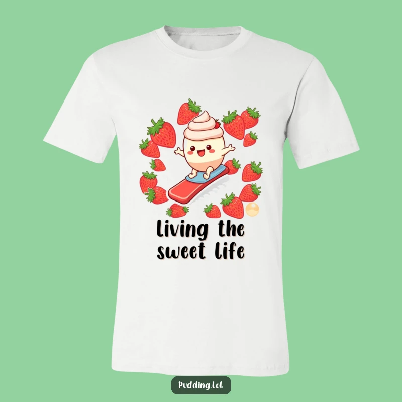 Funny Pudding Surfer T-Shirt: Express Your Joyful Strawberry Slide Adventure
