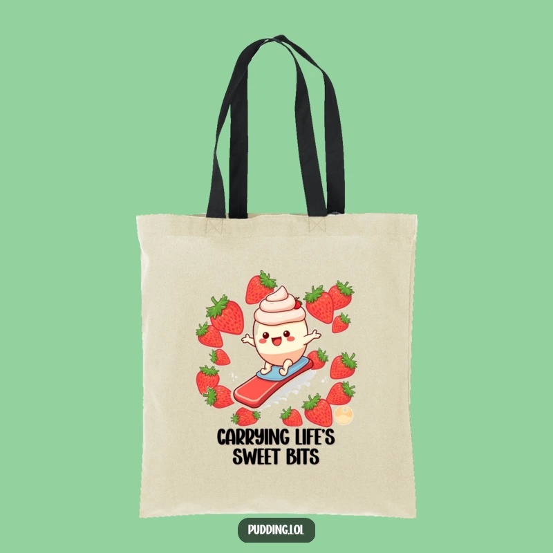 Funny Pudding Surfer Tote Bag: Carry Your Essentials with Strawberry Slide Style