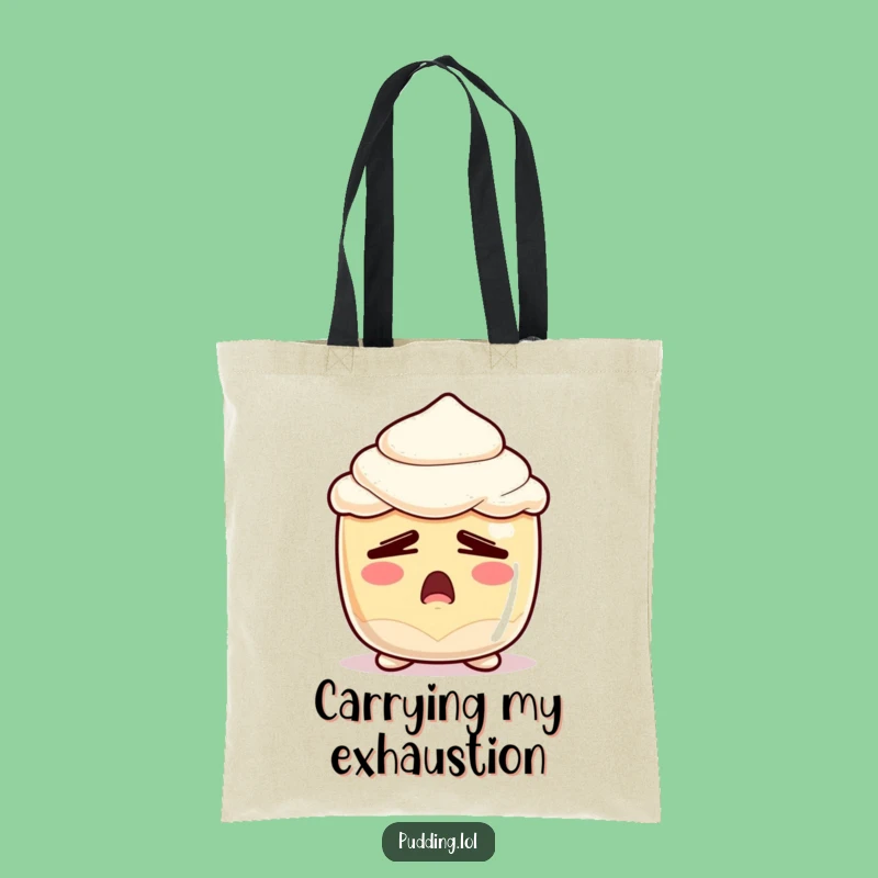 Funny Sleepy Pudding Tote Bag - Yawning Dessert Character Accessory - Perfect Gift