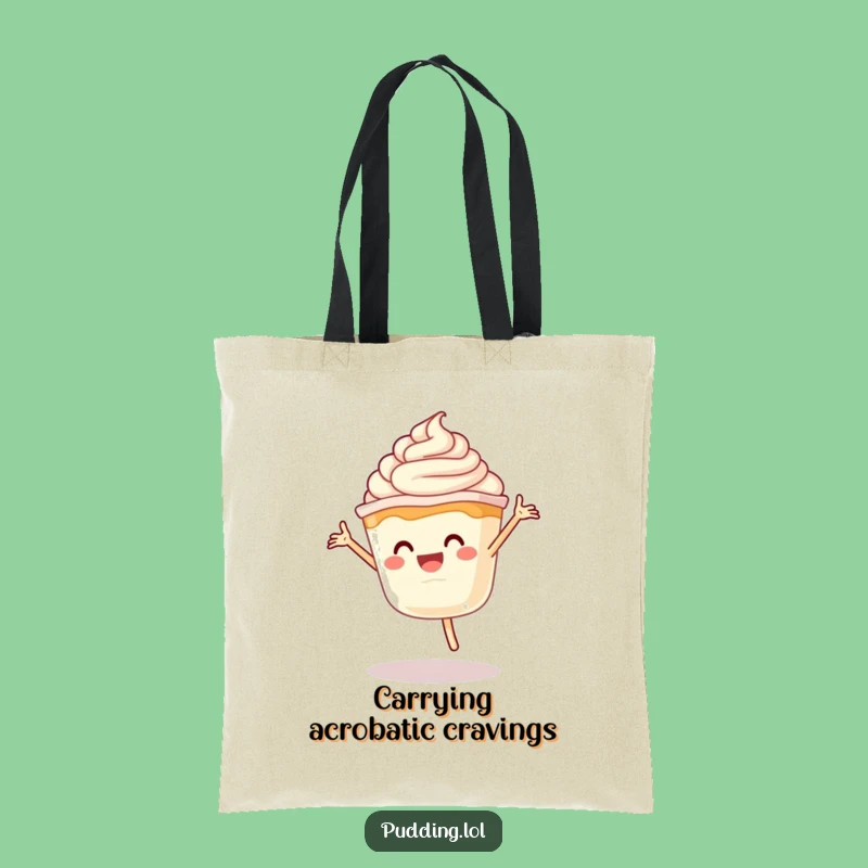 Funny Pudding Cartwheel Tote Bag - Playful Dessert Character - Perfect Gift