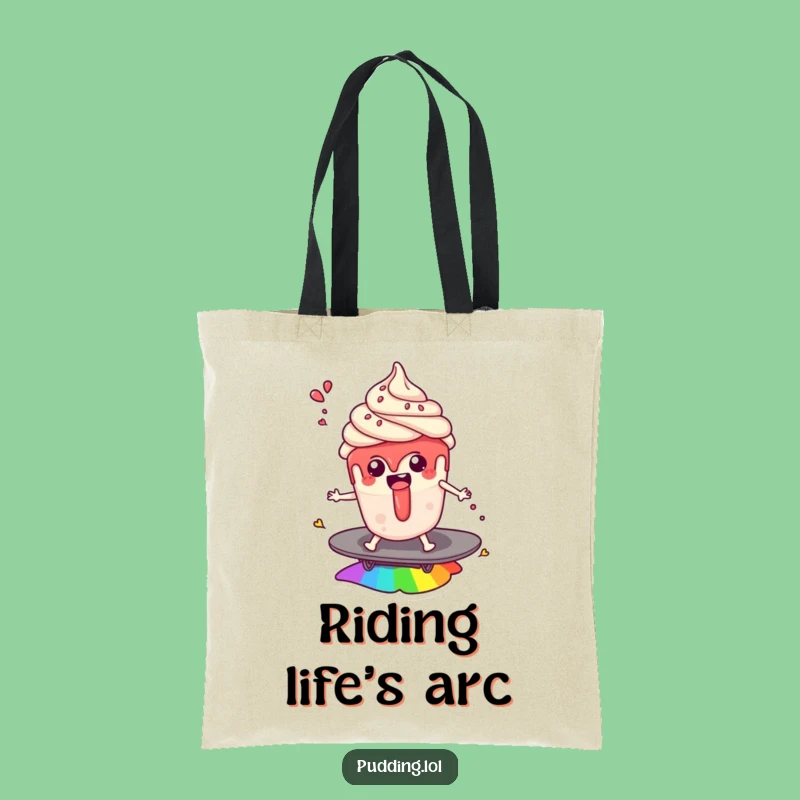 Funny Pudding Cup Rainbow Surf Tote Bag: Carry Magic with Dessert Humor, Perfect Funny Gift